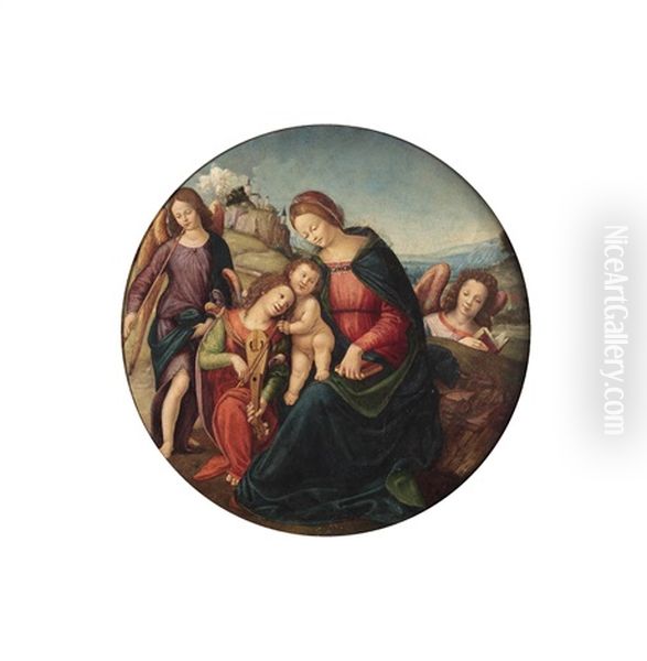 Madonna Mit Kind Und Drei Engeln Oil Painting by  Piero di Cosimo