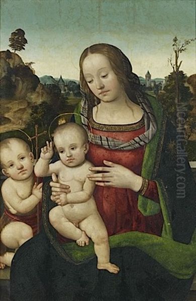 Vierge A L'enfant Avec Saint Jean Baptiste Dans Un Paysage Oil Painting by  Piero di Cosimo