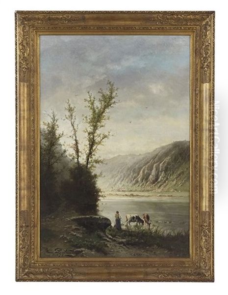 At The River Bank Oil Painting by Henri Joseph Pieron