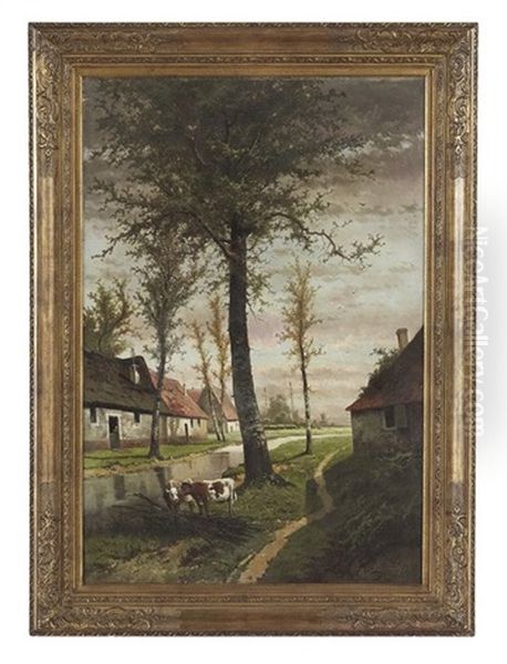 Landscape With A Farm And Cattle Oil Painting by Henri Joseph Pieron