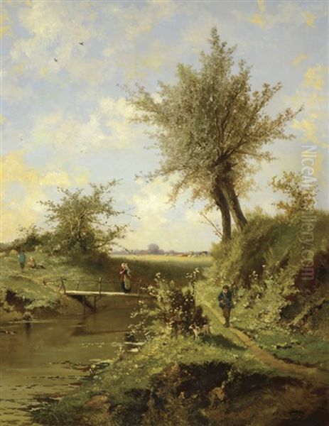 River Near Brussels Oil Painting by Henri Joseph Pieron