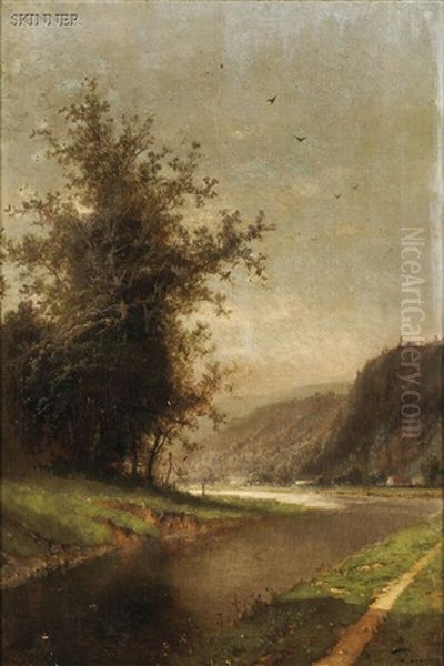 Landscape With River Bend Oil Painting by Henri Joseph Pieron