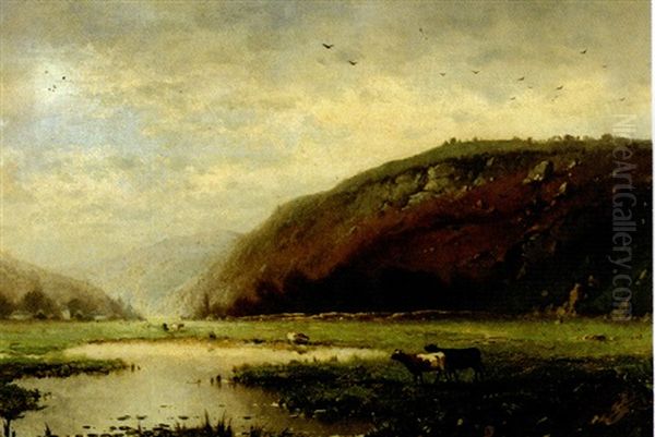 Landschaft Mit Weidendem Vieh Und Gewasser Oil Painting by Henri Joseph Pieron