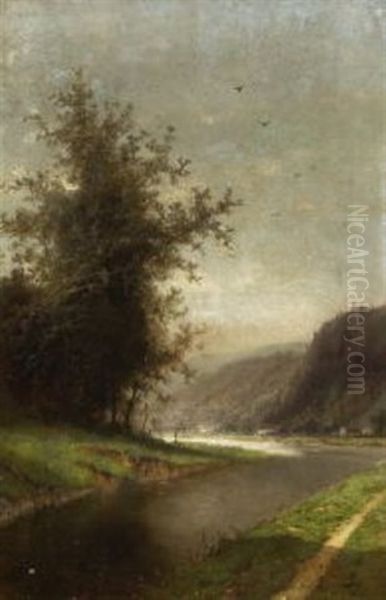 Flusslandschaft Oil Painting by Henri Joseph Pieron