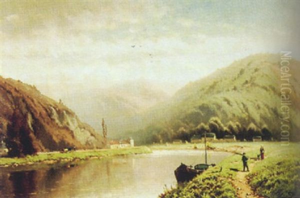 Flusslandschaft Oil Painting by Henri Joseph Pieron