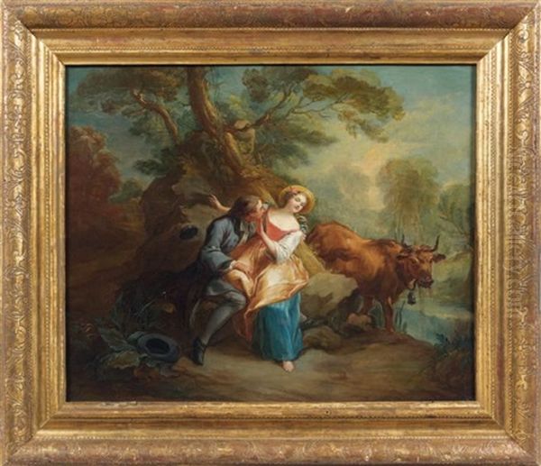 Le Galant Empresse Et La Jolie Villageoise Oil Painting by Jean Baptiste Marie Pierre