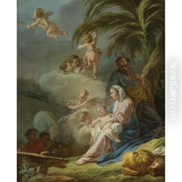 Rest On The Flight Into Egypt Oil Painting by Jean Baptiste Marie Pierre