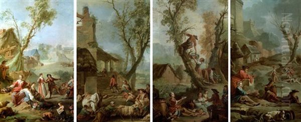 Les Quatre Saisons (set Of 4) Oil Painting by Jean Baptiste Marie Pierre