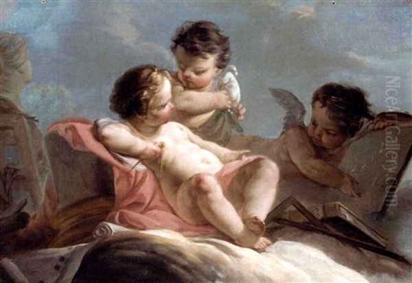 Allegories Of The Liberal Arts (pair) Oil Painting by Jean Baptiste Marie Pierre