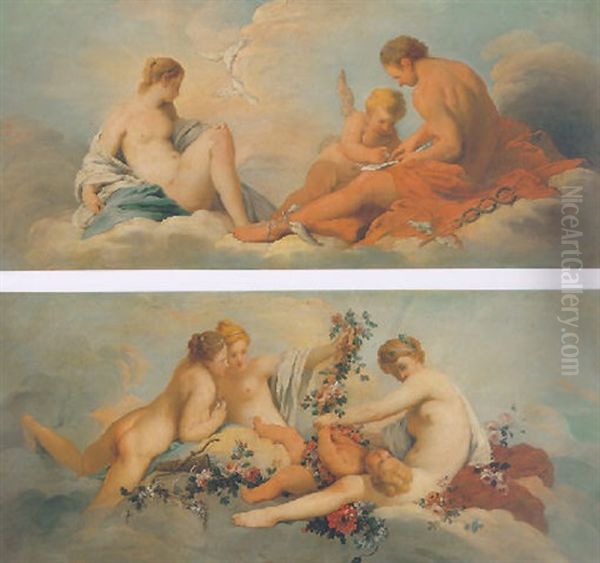 Cupid Instructed By Mercury And Venus Oil Painting by Jean Baptiste Marie Pierre