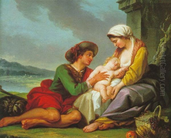 La Jeune Famille Se Reposant Dans La Campagne Romaine Oil Painting by Jean Baptiste Marie Pierre