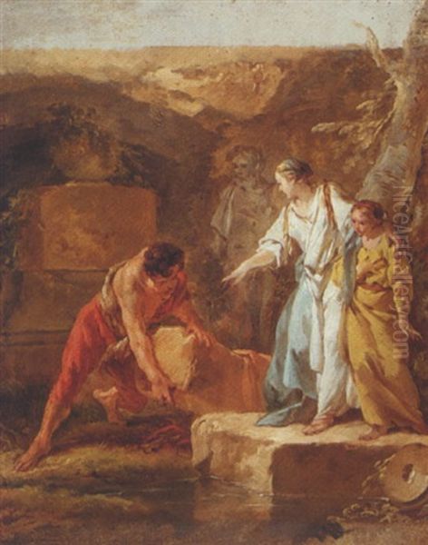 Aethra Showing Theseus His Father's Sword Oil Painting by Jean Baptiste Marie Pierre