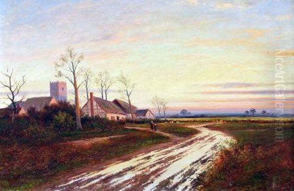 Country Landscape At Sunset Oil Painting by John Henry Boel