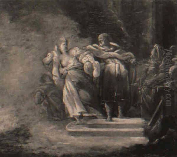 The Banishment Of Hagar - A Sketch Oil Painting by Jean Baptiste Marie Pierre