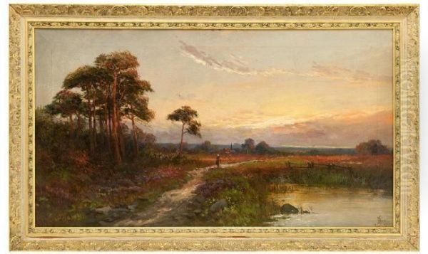 Sunset Over A Landscape With Figure On A Path Oil Painting by John Henry Boel