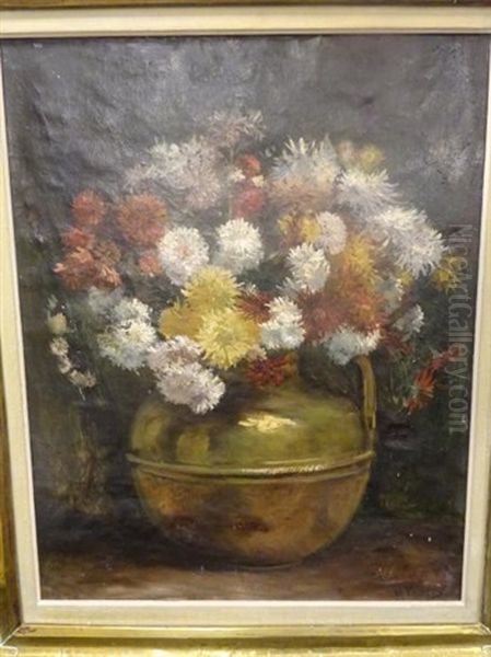 Bouquet De Fleurs Dans Un Vase En Cuivre Oil Painting by Louis Maurice Pierrey