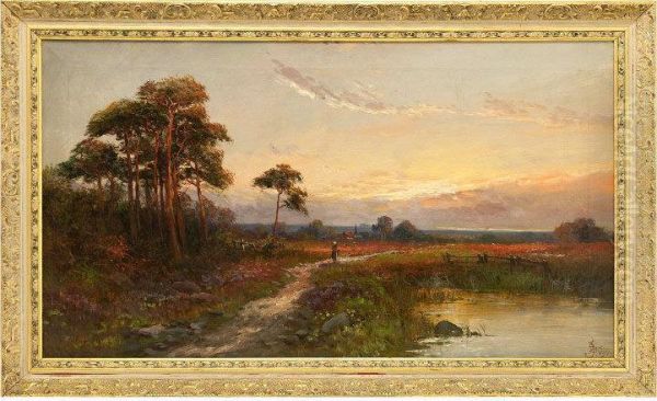 Sunset Over A Landscape Oil Painting by John Henry Boel