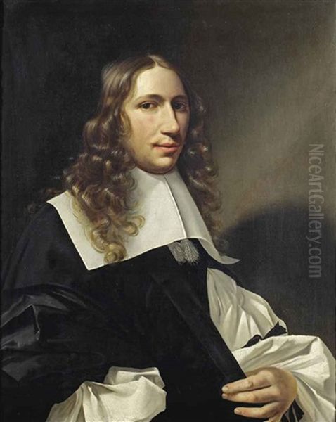 Portrait Of A Gentleman, Half-length, In A Black Gown, With A White Chemise And White Collar Oil Painting by Christoffel Pierson