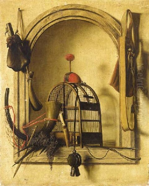 A Trompe L'oeil Of Hunting Equipment Oil Painting by Christoffel Pierson