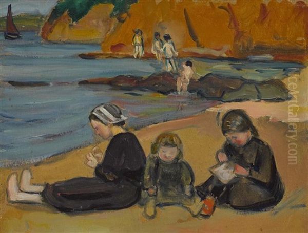 Spielende Madchen Am Strand Oil Painting by Fernand Piet