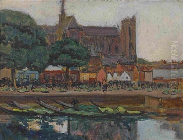 Stadtansicht Mit Kathedrale Oil Painting by Fernand Piet