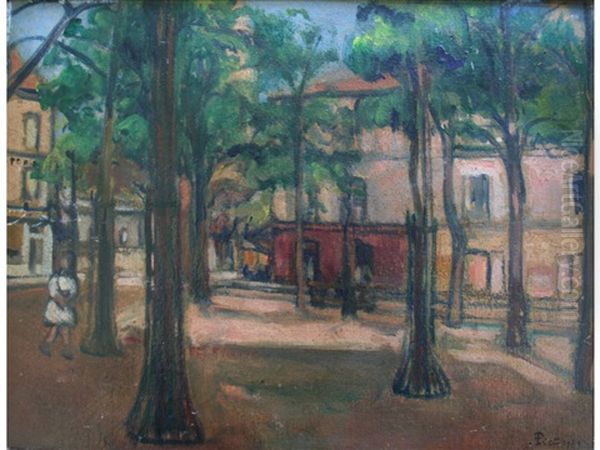 A Quiet Square In A French Town Oil Painting by Fernand Piet