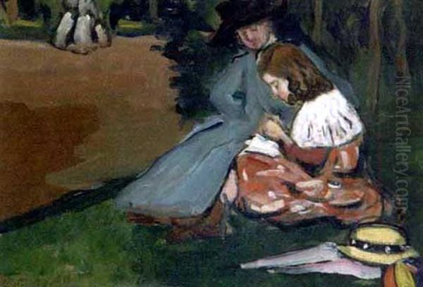 Au Parc, La Lecon De Couture Oil Painting by Fernand Piet