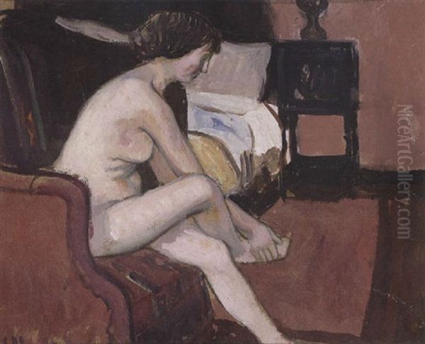 Madchenakt Auf Sofa Oil Painting by Fernand Piet