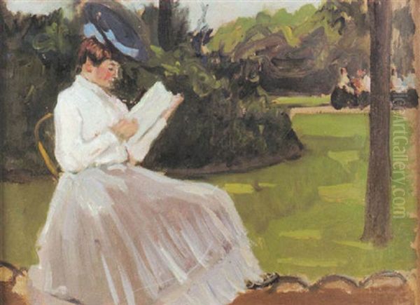 Lesende Frau Im Park Oil Painting by Fernand Piet