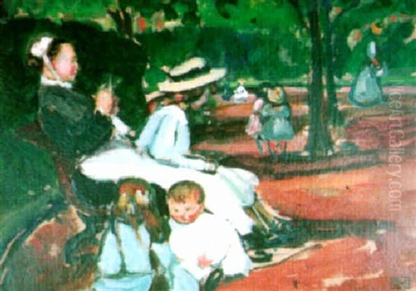 Nourrice Et Enfants Au Parc Monceau Oil Painting by Fernand Piet