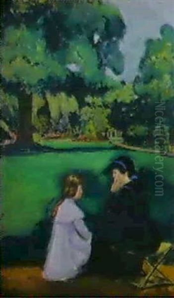 Mere Et Sa Fille Au Parc Oil Painting by Fernand Piet