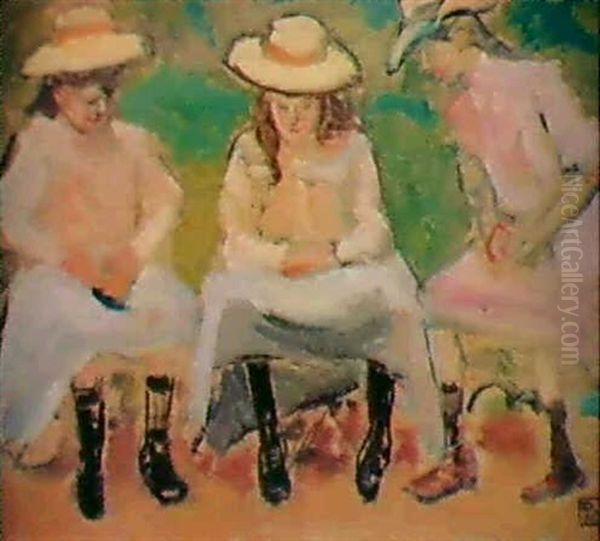 Trois Jeunes Filles Au Parc Oil Painting by Fernand Piet