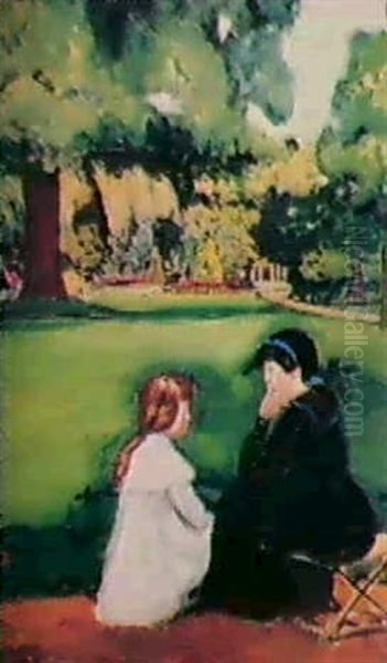 Femme Et Enfant Au Parc Monceau Oil Painting by Fernand Piet