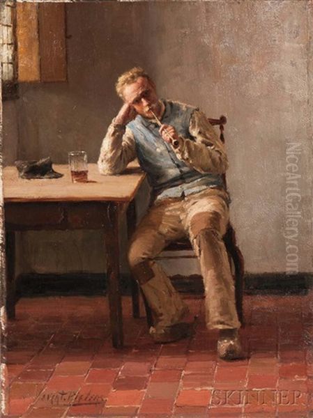 A Quiet Smoke Oil Painting by Evert Pieters