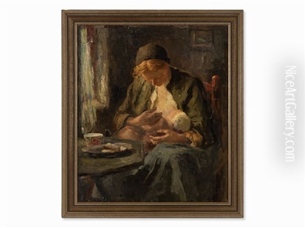 Nursing Mother With Child Oil Painting by Evert Pieters