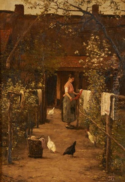 Le Sechage Du Linge Oil Painting by Evert Pieters