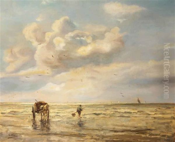 A Shell Fisher In The Surf Oil Painting by Evert Pieters