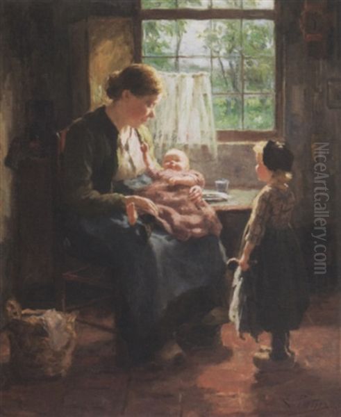 Maternal Love Oil Painting by Evert Pieters