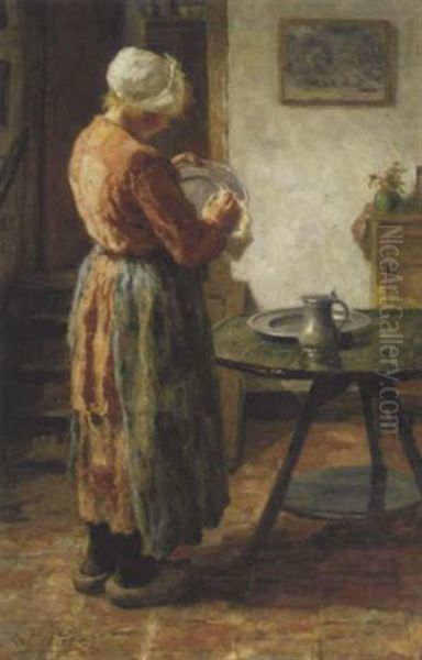 House Proud: Caring For The Crockery Oil Painting by Evert Pieters