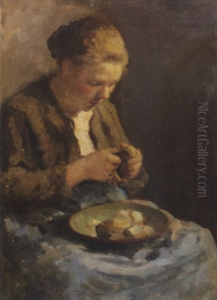 A Woman Peeling Potatoes Oil Painting by Evert Pieters