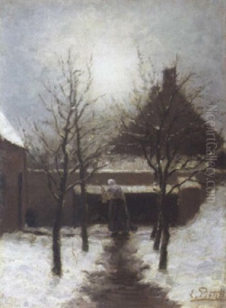 Besneeuwde Binnenhof Oil Painting by Evert Pieters