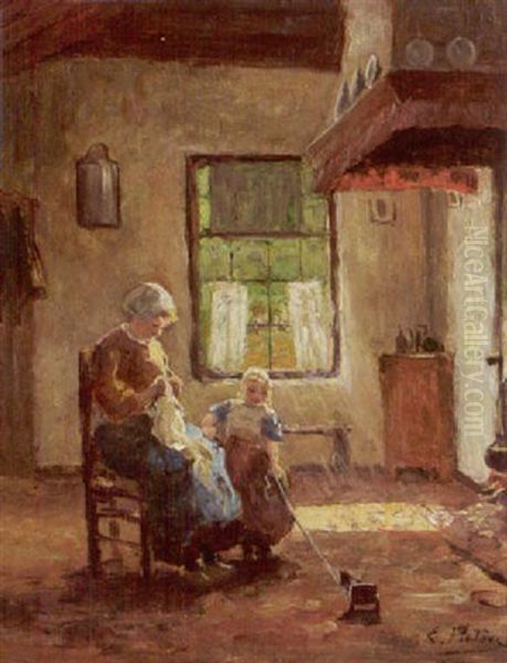 An Interior With Mother And Child Oil Painting by Evert Pieters