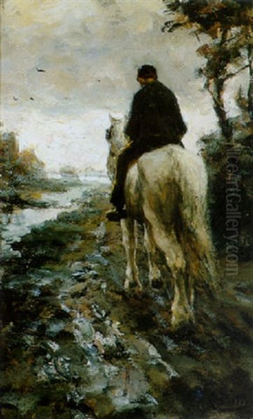 A Horseman On A Towing Path Oil Painting by Evert Pieters