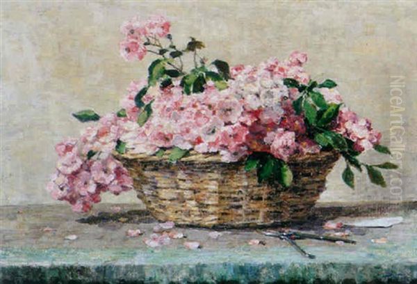 Pink Blossom In A Basket Oil Painting by Evert Pieters