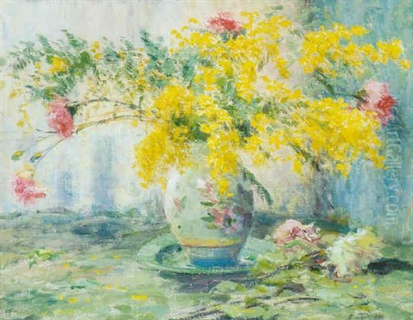 Yellow And Pink Flowers In A Vase Oil Painting by Evert Pieters