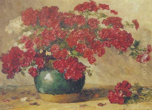 A Gingerpot With Red Flowers Oil Painting by Evert Pieters