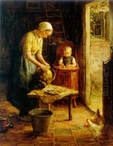 A Happy Family Oil Painting by Evert Pieters