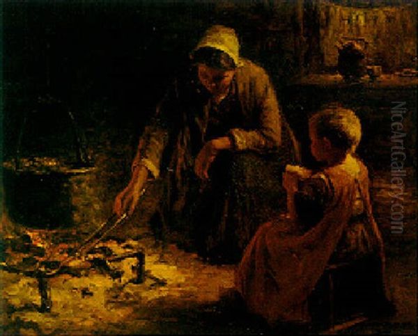 Stoking The Embers Oil Painting by Evert Pieters