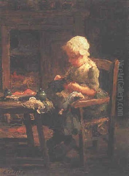 A Girl Playing With A Doll by Evert Pieters