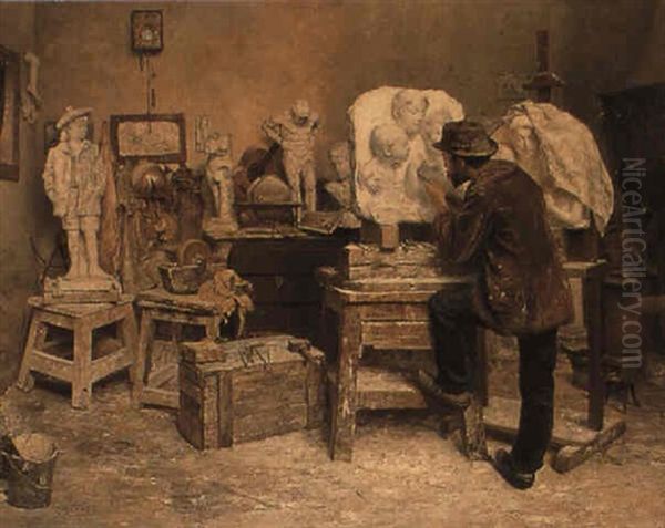 The Sculptor's Studio Oil Painting by Evert Pieters